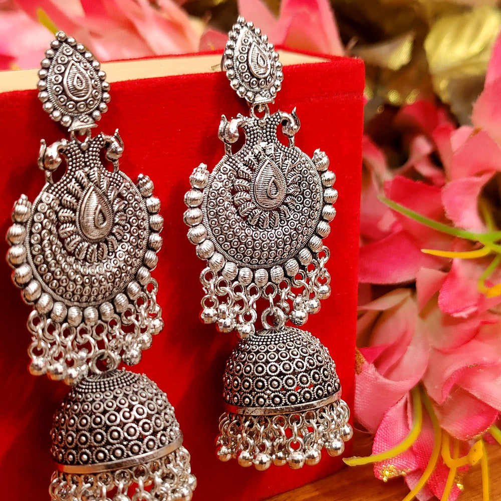 OXIDISED SILVER LOOK TRADITIONAL PEACOCK JHUMKA'S