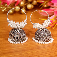 OXIDISED SILVER PEARL HOOPS 2