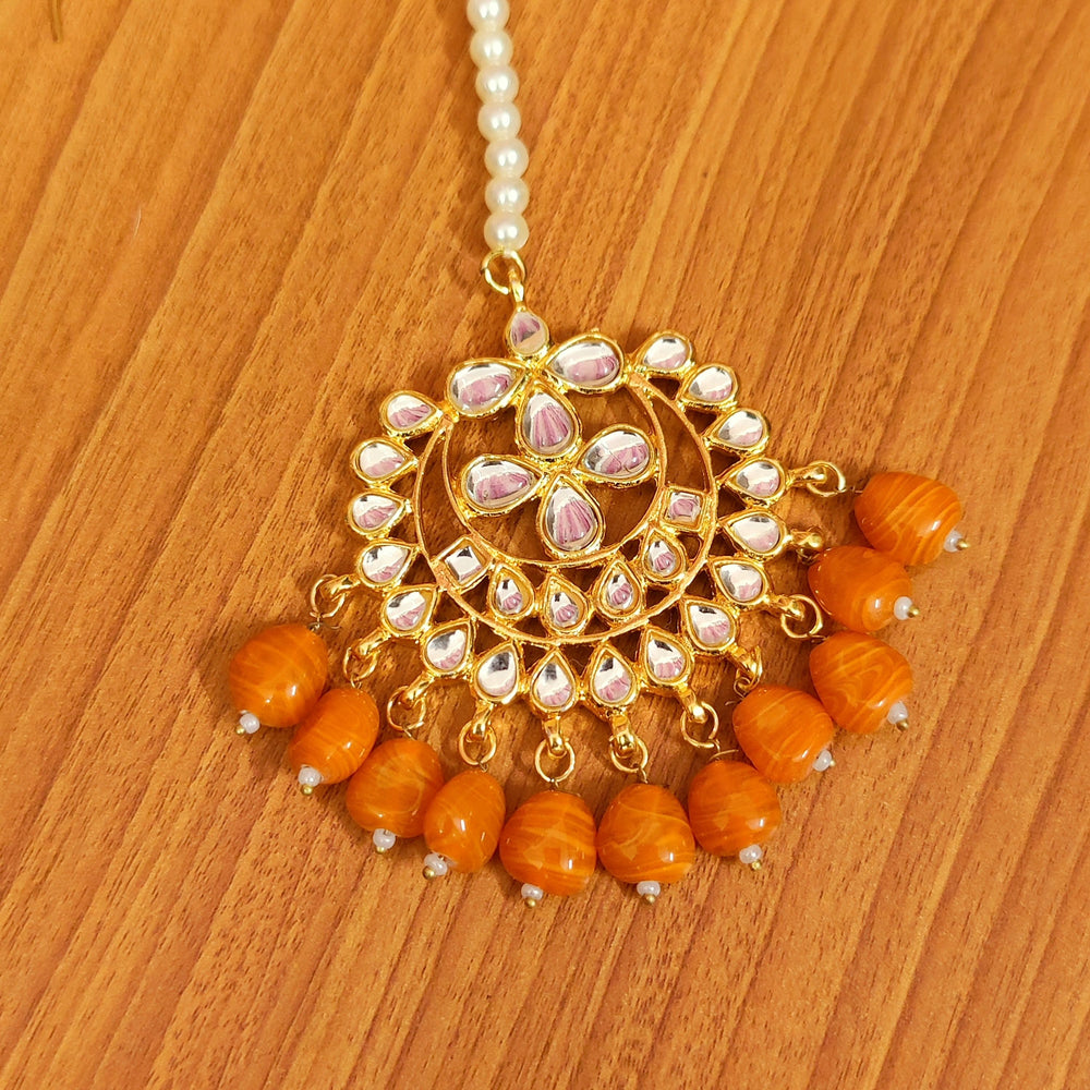 Orange Kundan Maangtikka