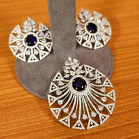 Blue Sapphire Look Cz Studded Silver Plated Pendant Set 3