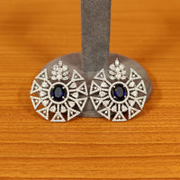 Blue Sapphire Look Cz Studded Silver Plated Pendant Set 1