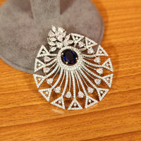 Blue Sapphire Look Cz Studded Silver Plated Pendant Set 2