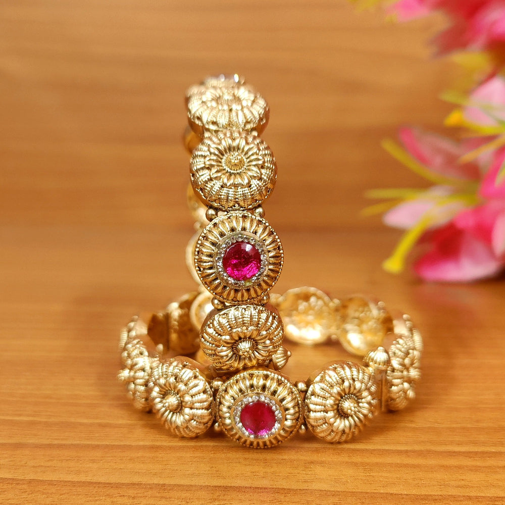 PINKISH RUBY RAJWADI GOLD PLATED BANGLES