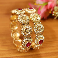 PINKISH RUBY RAJWADI GOLD PLATED BANGLES 2
