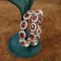 PINKISH RUBY SILVER PLATED PARTY WEAR BANGLES 3