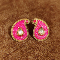 PINKISH STONE KUNDAN POLKI PAISLEY STUDS 3