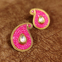 PINKISH STONE KUNDAN POLKI PAISLEY STUDS 2