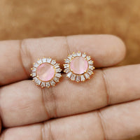 PINK ONYX DIAMOND LOOK GOLD PLATED STUDS 3