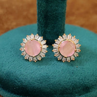PINK ONYX DIAMOND LOOK GOLD PLATED STUDS 4