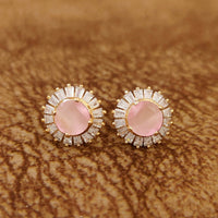 PINK ONYX DIAMOND LOOK GOLD PLATED STUDS 5