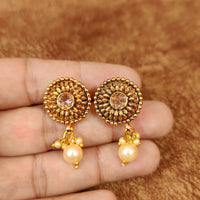 POLKI STUDDED GOLD PLATED PEARL STUDS 2