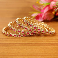 RED KEMPU STONE GOLD PLATED BANGLES 3