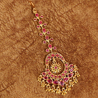 RUBY KEMPU STONE GOLD PLATED WEDDING MAANG TIKKA 3