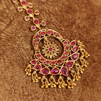 RUBY KEMPU STONE GOLD PLATED WEDDING MAANG TIKKA 1