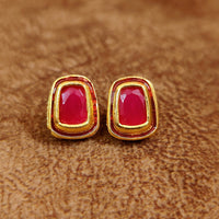RUBY KUNDAN MEENAKARI GOLD PLATED STUDS 4