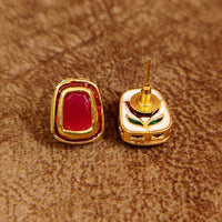 RUBY KUNDAN MEENAKARI GOLD PLATED STUDS 2