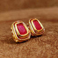 RUBY KUNDAN MEENAKARI GOLD PLATED STUDS 3