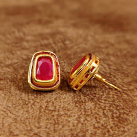 RUBY KUNDAN MEENAKARI GOLD PLATED STUDS 1