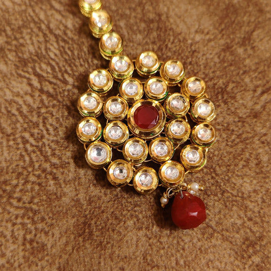 RUBY KUNDAN MEENAKARI WEDDING MAANG TIKKA