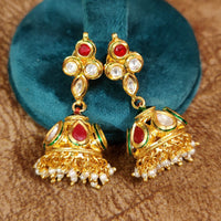 RUBY KUNDAN POLKI GOLD PLATED JHUMKA'S 3