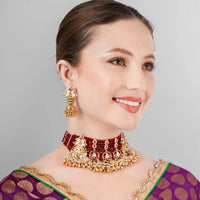 Ruby Kundan Polki Pearl Semi Precious Necklace Set 1