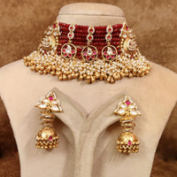 Ruby Kundan Polki Pearl Semi Precious Necklace Set 2