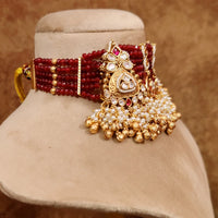 Ruby Kundan Polki Pearl Semi Precious Necklace Set 4