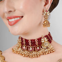 Ruby Kundan Polki Pearl Semi Precious Necklace Set 5
