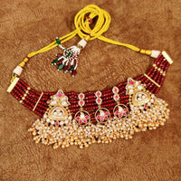 Ruby Kundan Polki Pearl Semi Precious Necklace Set 6