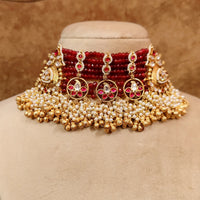 Ruby Kundan Polki Pearl Semi Precious Necklace Set 7