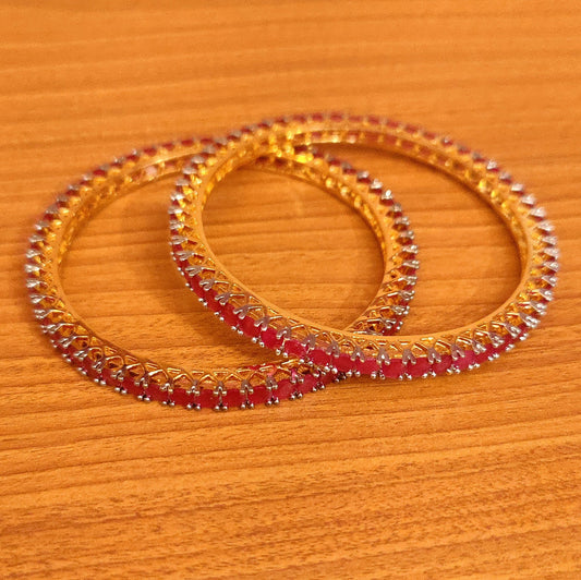 RUBY LOOK GOLD PLATED SINGLE LINE BANGLES
