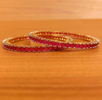 RUBY LOOK GOLD PLATED SINGLE LINE BANGLES 2
