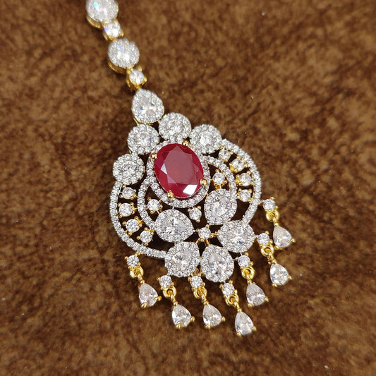 RUBY & CZ DIAMOND LOOK ALIKE WEDDING TIKKA