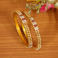 RUBY & CZ STUDDED FINE CRAFTED GOLD LOOK BANGLES 1