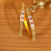 RUBY & CZ STUDDED FINE CRAFTED GOLD LOOK BANGLES 2