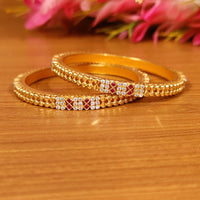 RUBY & CZ STUDDED FINE CRAFTED GOLD LOOK BANGLES 3