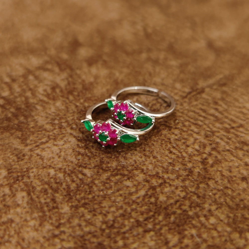 RUBY & EMERALD CZ STUDDED SILVER PLATED TOE RINGS
