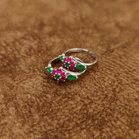 RUBY & EMERALD CZ STUDDED SILVER PLATED TOE RINGS 1