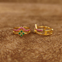 RUBY & EMERALD GOLD PLATED TOE RINGS 1