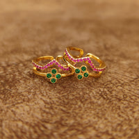 RUBY & EMERALD GOLD PLATED TOE RINGS 2