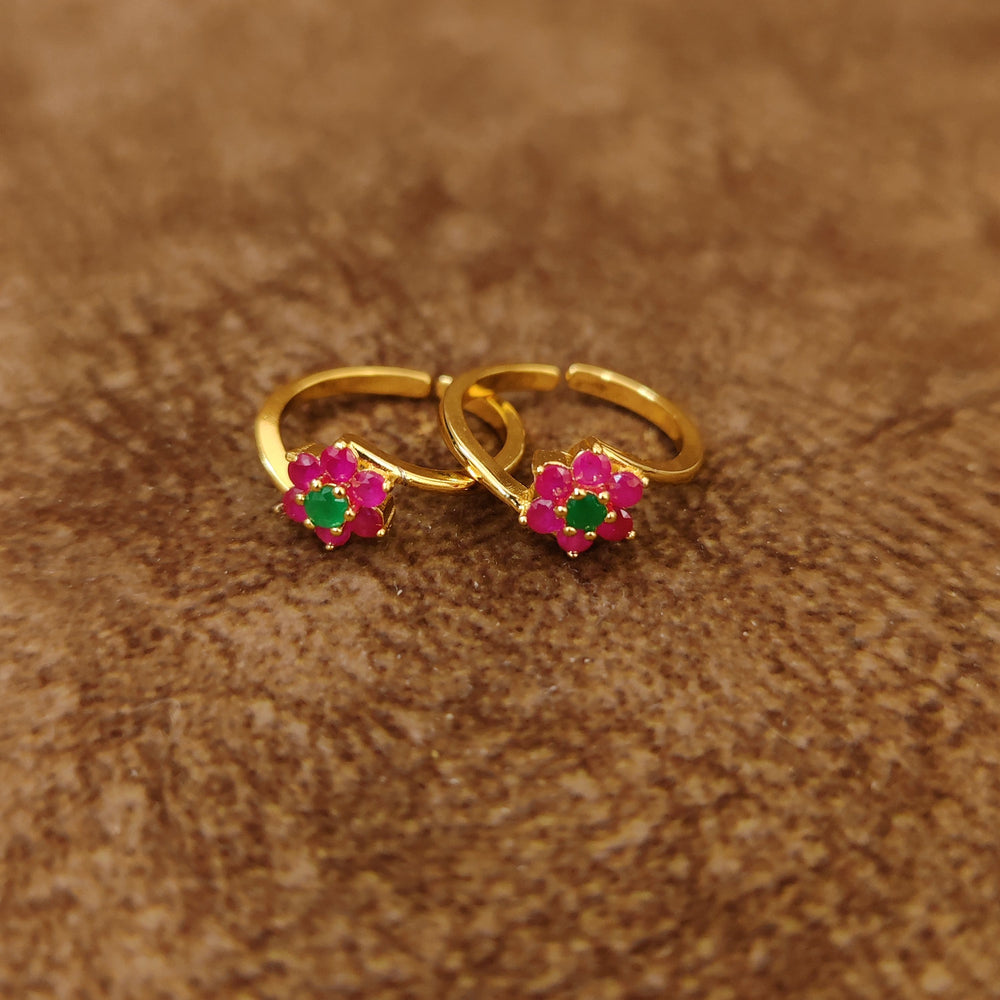 RUBY & EMERALD LOOK GOLD PLATED TOE RINGS