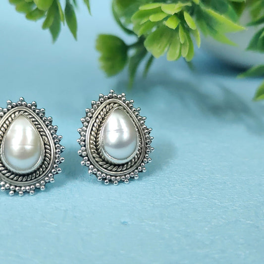 Real Pearl Glow 92.5 Sterling Silver Stud Earrings