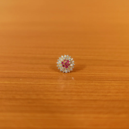 Red & White Gold Plated Nose Pin