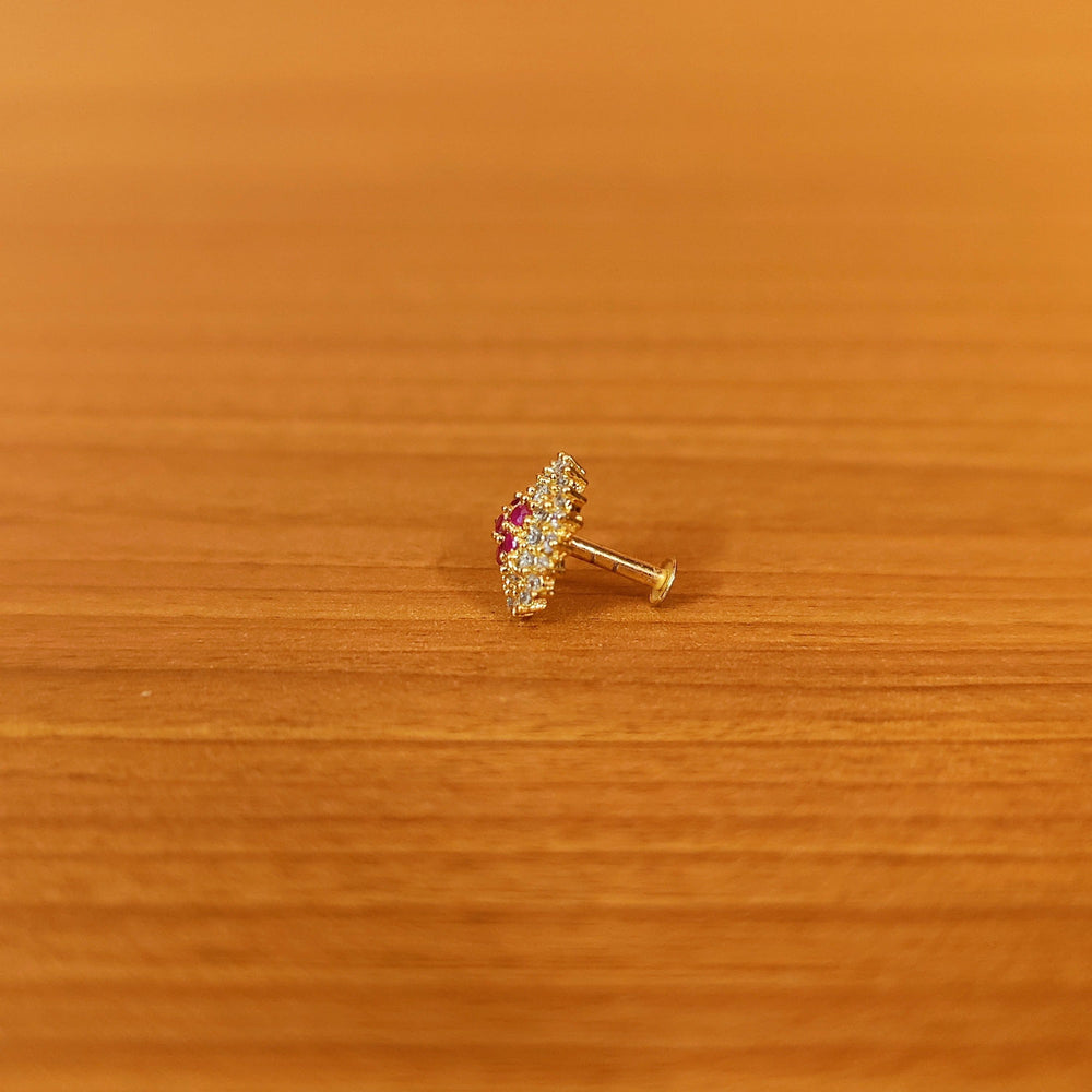 Red & White Gold Plated Nose Pin