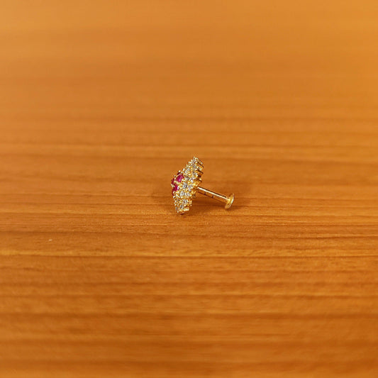 Red & White Gold Plated Nose Pin