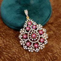 Royal Pink Zircon Floral Halo Pendant Set 1