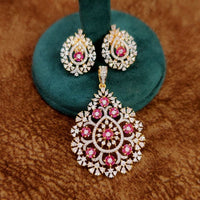 Royal Pink Zircon Floral Halo Pendant Set 3
