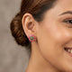 Ruby Pink Floral Stud Earrings with Emerald Stones – Designer Imitation Jewellery | Sanvi Jewels