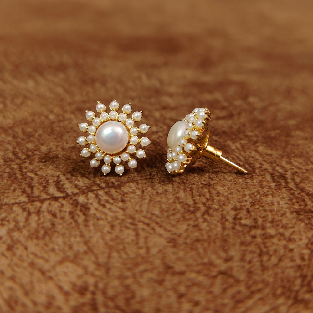 SEMI PRECIOUS PEARL STUDDED GOLD PLATED STUDS