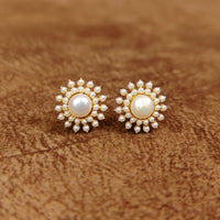 SEMI PRECIOUS PEARL STUDDED GOLD PLATED STUDS 3